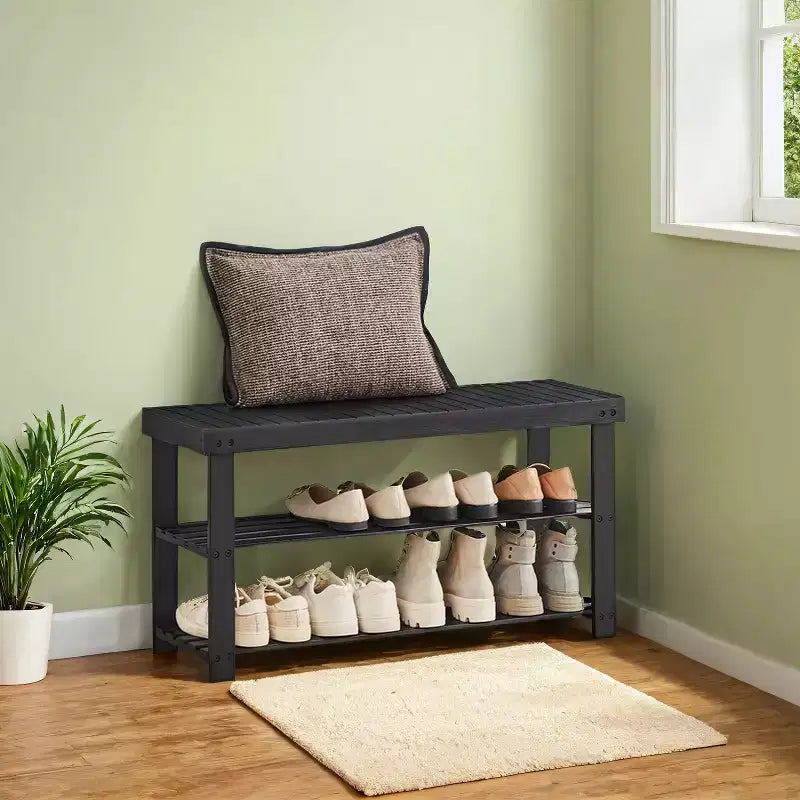 Panca Scarpiera, Porta Scarpe a 3 Livelli in Bambù, Panca da Ingresso, Capacità di Carico fino a 130 kg, 28,7 x 89,9 x 45,2 cm, per Ingresso Bagno Camera da Letto
