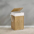 Cesto Portabiancheria con Coperchio da 65 Litri, Cesto Portabiancheria in Rattan con Coperchio e Maniglie, Pieghevole, Fodera Rimovibile per Lavanderia