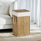 Cesto Portabiancheria con Coperchio da 65 Litri, Cesto Portabiancheria in Rattan con Coperchio e Maniglie, Pieghevole, Fodera Rimovibile per Lavanderia