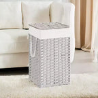 Cesto Portabiancheria con Coperchio da 65 Litri, Cesto Portabiancheria in Rattan con Coperchio e Maniglie, Pieghevole, Fodera Rimovibile per Lavanderia