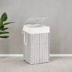 Cesto Portabiancheria con Coperchio da 65 Litri, Cesto Portabiancheria in Rattan con Coperchio e Maniglie, Pieghevole, Fodera Rimovibile per Lavanderia