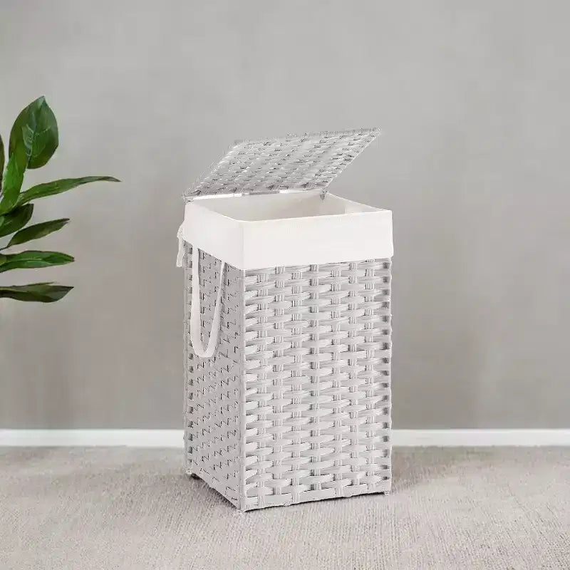 Cesto Portabiancheria con Coperchio da 65 Litri, Cesto Portabiancheria in Rattan con Coperchio e Maniglie, Pieghevole, Fodera Rimovibile per Lavanderia