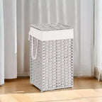 Cesto Portabiancheria con Coperchio da 65 Litri, Cesto Portabiancheria in Rattan con Coperchio e Maniglie, Pieghevole, Fodera Rimovibile per Lavanderia