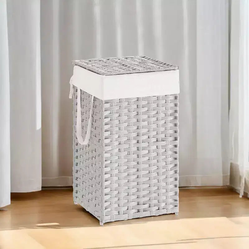 Cesto Portabiancheria con Coperchio da 65 Litri, Cesto Portabiancheria in Rattan con Coperchio e Maniglie, Pieghevole, Fodera Rimovibile per Lavanderia
