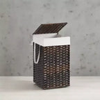 Cesto Portabiancheria con Coperchio da 65 Litri, Cesto Portabiancheria in Rattan con Coperchio e Maniglie, Pieghevole, Fodera Rimovibile per Lavanderia