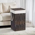 Cesto Portabiancheria con Coperchio da 65 Litri, Cesto Portabiancheria in Rattan con Coperchio e Maniglie, Pieghevole, Fodera Rimovibile per Lavanderia