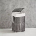 Cesto Portabiancheria con Coperchio da 65 Litri, Cesto Portabiancheria in Rattan con Coperchio e Maniglie, Pieghevole, Fodera Rimovibile per Lavanderia