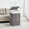 Cesto Portabiancheria con Coperchio da 65 Litri, Cesto Portabiancheria in Rattan con Coperchio e Maniglie, Pieghevole, Fodera Rimovibile per Lavanderia