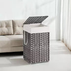 Cesto Portabiancheria con Coperchio da 65 Litri, Cesto Portabiancheria in Rattan con Coperchio e Maniglie, Pieghevole, Fodera Rimovibile per Lavanderia