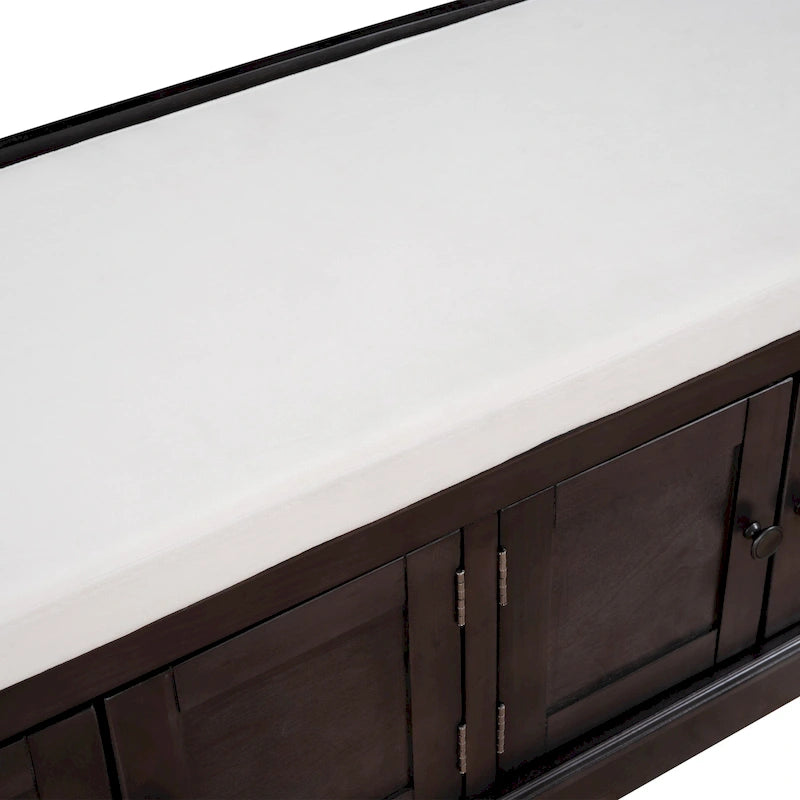 Panca contenitore a 4 ante con cuscino rimovibile in lino e ripiani regolabili – Grigio lavato / Blu marino anticato / Bianco / Espresso, Singola