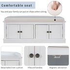 Panca contenitore a 4 ante con cuscino rimovibile in lino e ripiani regolabili – Grigio lavato / Blu marino anticato / Bianco / Espresso, Singola