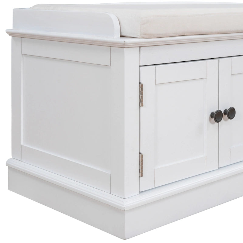 Panca contenitore a 4 ante con cuscino rimovibile in lino e ripiani regolabili – Grigio lavato / Blu marino anticato / Bianco / Espresso, Singola