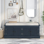 Panca contenitore a 4 ante con cuscino rimovibile in lino e ripiani regolabili – Grigio lavato / Blu marino anticato / Bianco / Espresso, Singola