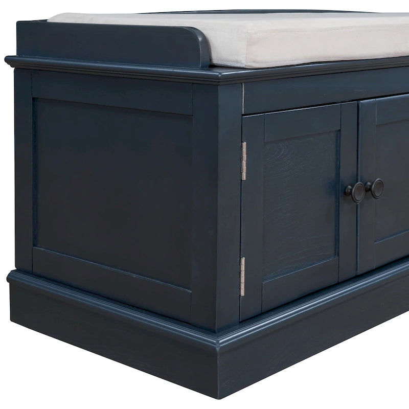 Panca contenitore a 4 ante con cuscino rimovibile in lino e ripiani regolabili – Grigio lavato / Blu marino anticato / Bianco / Espresso, Singola