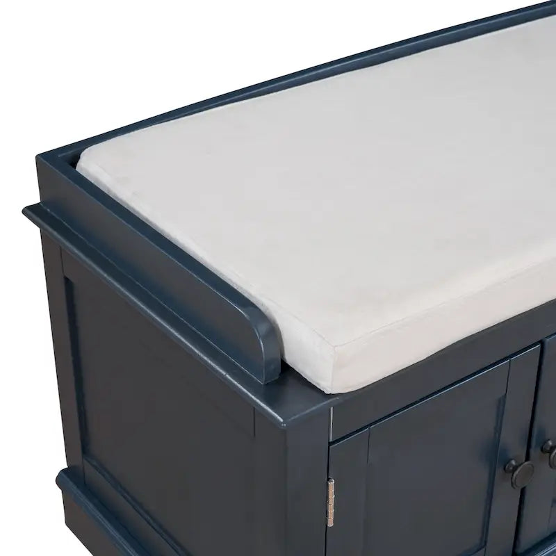 Panca contenitore a 4 ante con cuscino rimovibile in lino e ripiani regolabili – Grigio lavato / Blu marino anticato / Bianco / Espresso, Singola