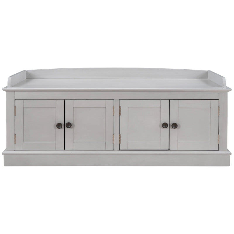 Panca contenitore a 4 ante con cuscino rimovibile in lino e ripiani regolabili – Grigio lavato / Blu marino anticato / Bianco / Espresso, Singola