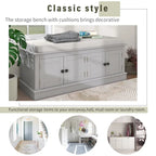 Panca contenitore a 4 ante con cuscino rimovibile in lino e ripiani regolabili – Grigio lavato / Blu marino anticato / Bianco / Espresso, Singola