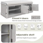 Panca contenitore a 4 ante con cuscino rimovibile in lino e ripiani regolabili – Grigio lavato / Blu marino anticato / Bianco / Espresso, Singola