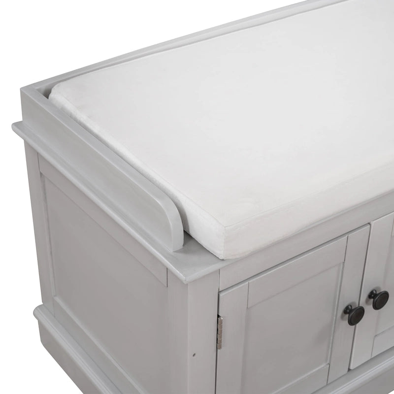 Panca contenitore a 4 ante con cuscino rimovibile in lino e ripiani regolabili – Grigio lavato / Blu marino anticato / Bianco / Espresso, Singola