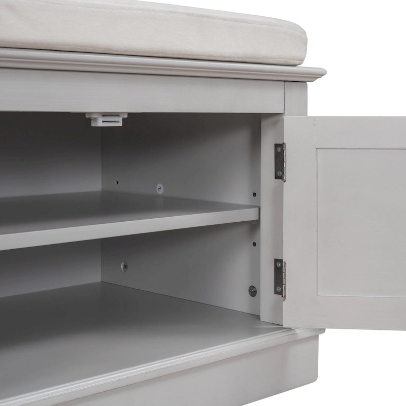 Panca contenitore a 4 ante con cuscino rimovibile in lino e ripiani regolabili – Grigio lavato / Blu marino anticato / Bianco / Espresso, Singola