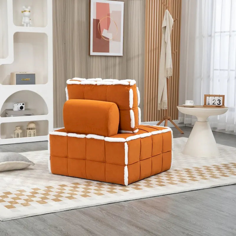 Poltrona d'accento senza braccioli in velluto con cuscino posteriore rimovibile e gambe in legno di caucciù – Arancione / Beige / Blu / Rosso / Giallo / Verde, Singola