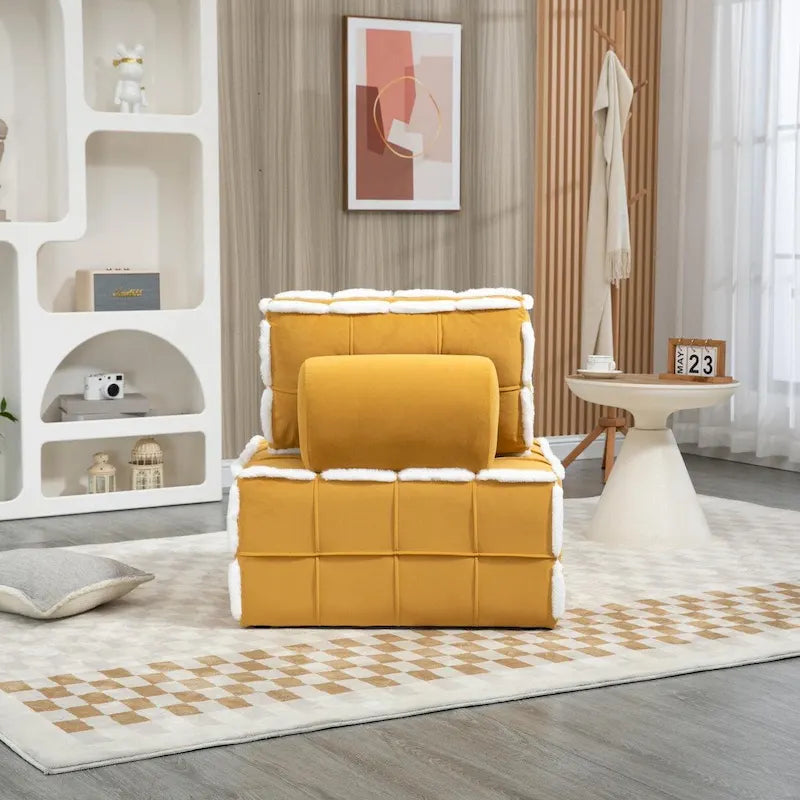 Poltrona d'accento senza braccioli in velluto con cuscino posteriore rimovibile e gambe in legno di caucciù – Arancione / Beige / Blu / Rosso / Giallo / Verde, Singola