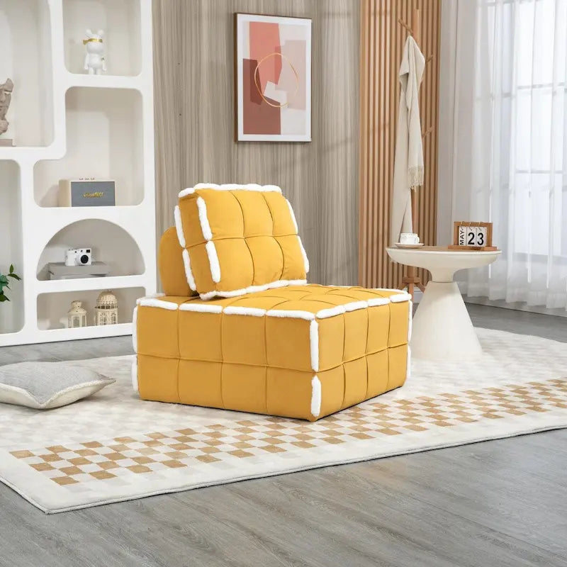 Poltrona d'accento senza braccioli in velluto con cuscino posteriore rimovibile e gambe in legno di caucciù – Arancione / Beige / Blu / Rosso / Giallo / Verde, Singola