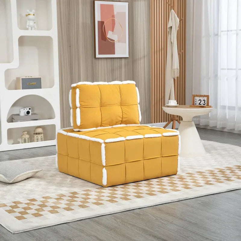 Poltrona d'accento senza braccioli in velluto con cuscino posteriore rimovibile e gambe in legno di caucciù – Arancione / Beige / Blu / Rosso / Giallo / Verde, Singola