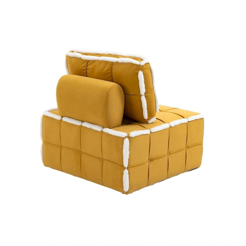 Poltrona d'accento senza braccioli in velluto con cuscino posteriore rimovibile e gambe in legno di caucciù – Arancione / Beige / Blu / Rosso / Giallo / Verde, Singola