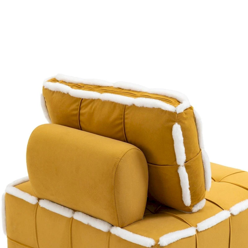 Poltrona d'accento senza braccioli in velluto con cuscino posteriore rimovibile e gambe in legno di caucciù – Arancione / Beige / Blu / Rosso / Giallo / Verde, Singola