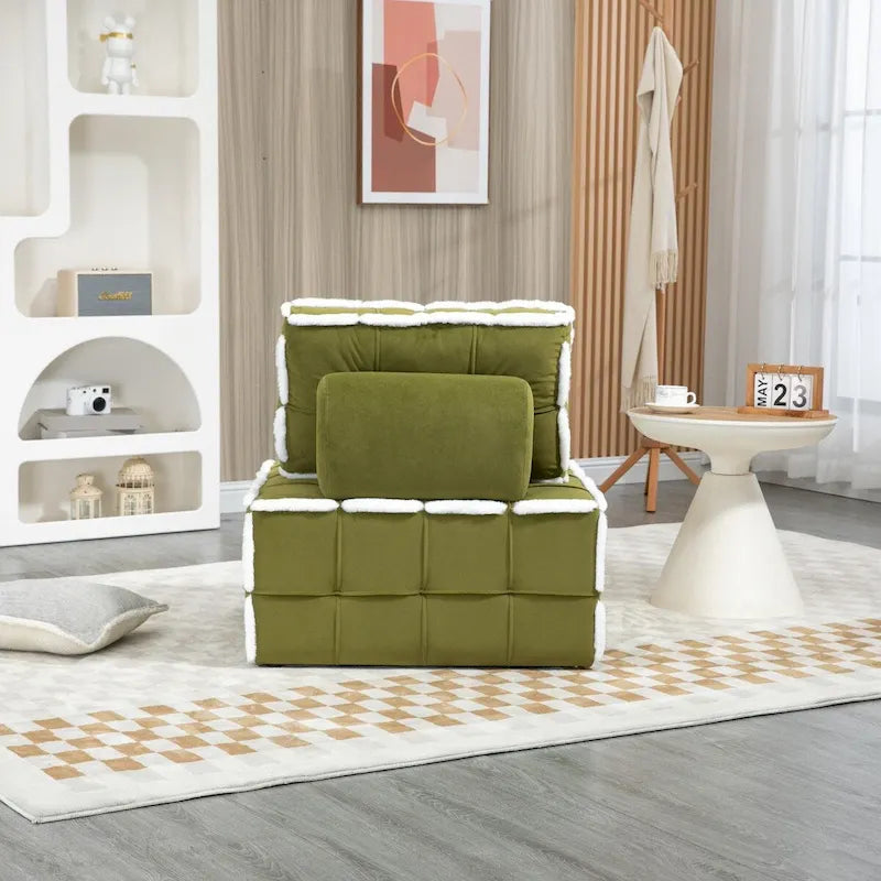 Poltrona d'accento senza braccioli in velluto con cuscino posteriore rimovibile e gambe in legno di caucciù – Arancione / Beige / Blu / Rosso / Giallo / Verde, Singola