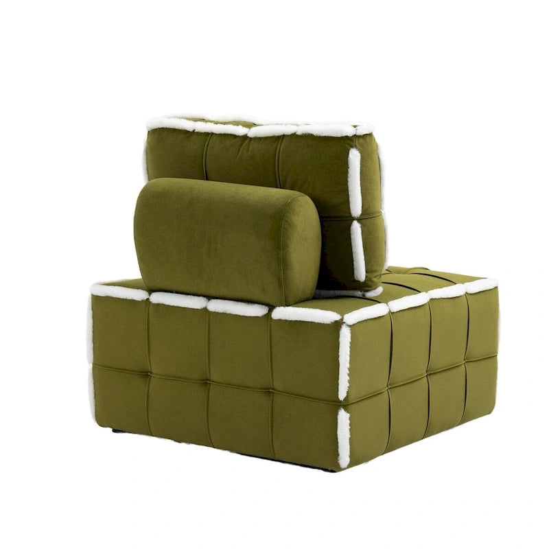 Poltrona d'accento senza braccioli in velluto con cuscino posteriore rimovibile e gambe in legno di caucciù – Arancione / Beige / Blu / Rosso / Giallo / Verde, Singola