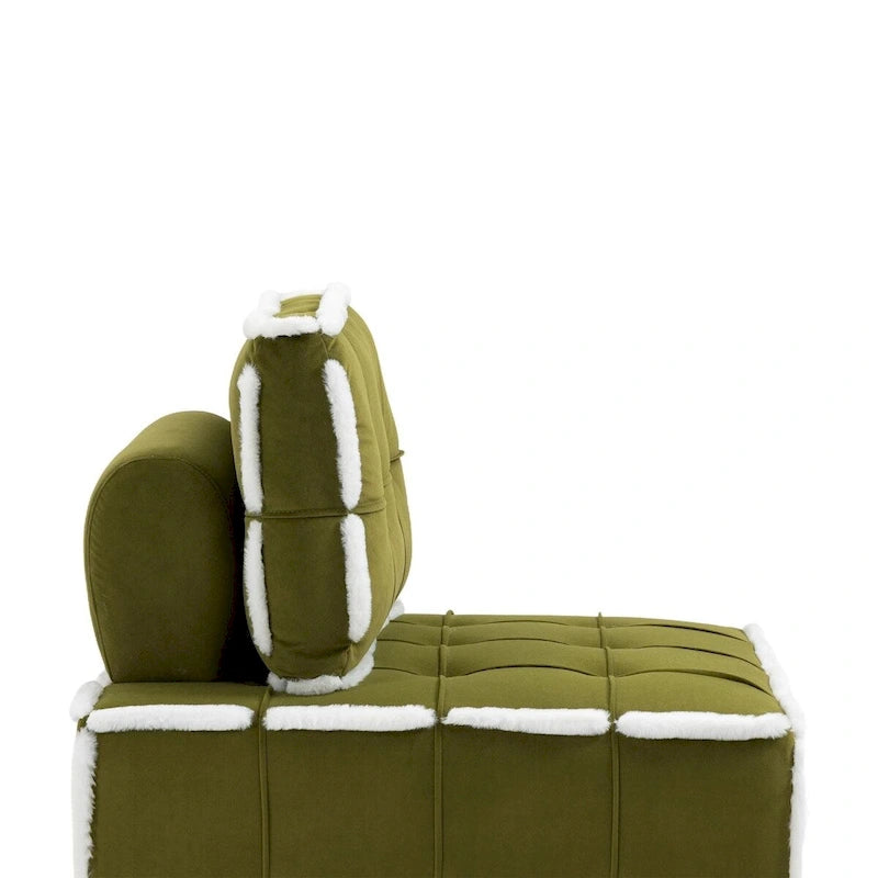 Poltrona d'accento senza braccioli in velluto con cuscino posteriore rimovibile e gambe in legno di caucciù – Arancione / Beige / Blu / Rosso / Giallo / Verde, Singola