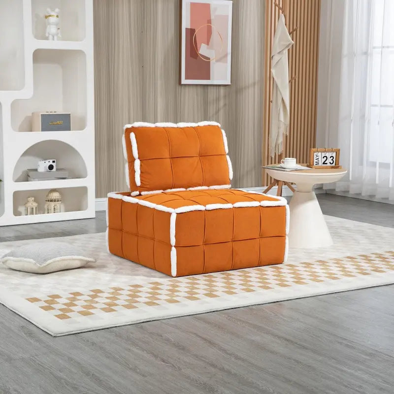 Poltrona d'accento senza braccioli in velluto con cuscino posteriore rimovibile e gambe in legno di caucciù – Arancione / Beige / Blu / Rosso / Giallo / Verde, Singola