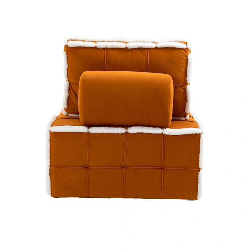 Poltrona d'accento senza braccioli in velluto con cuscino posteriore rimovibile e gambe in legno di caucciù – Arancione / Beige / Blu / Rosso / Giallo / Verde, Singola
