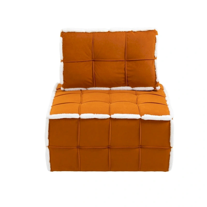 Poltrona d'accento senza braccioli in velluto con cuscino posteriore rimovibile e gambe in legno di caucciù – Arancione / Beige / Blu / Rosso / Giallo / Verde, Singola