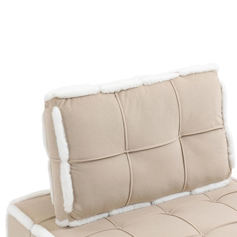 Poltrona d'accento senza braccioli in velluto con cuscino posteriore rimovibile e gambe in legno di caucciù – Arancione / Beige / Blu / Rosso / Giallo / Verde, Singola