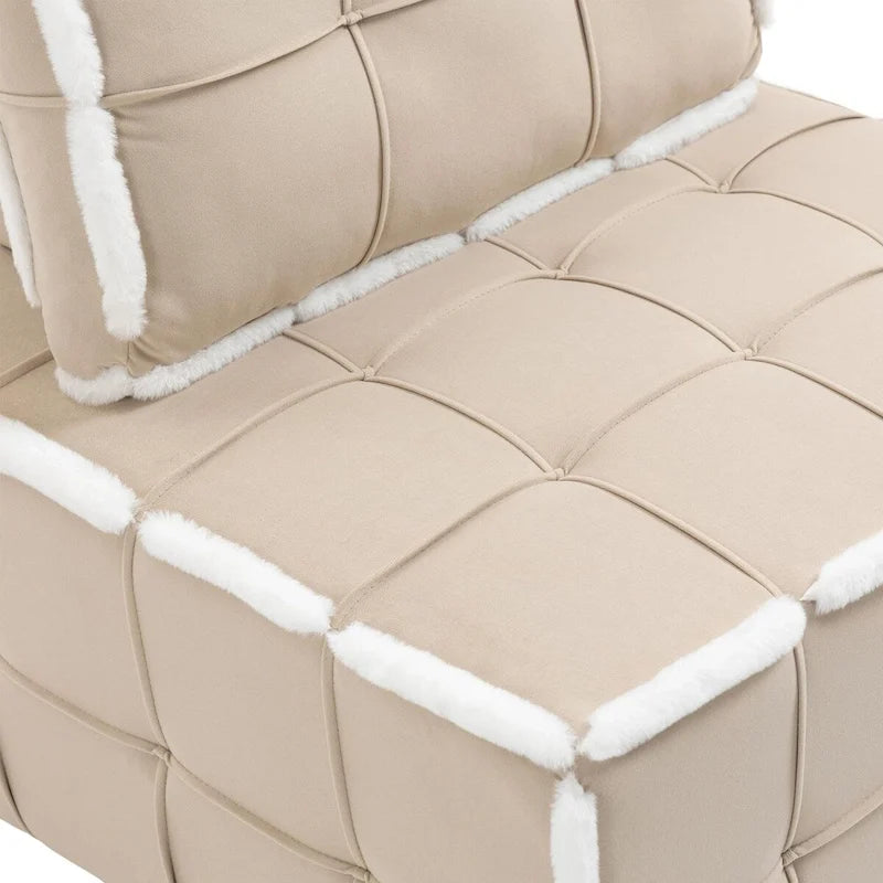 Poltrona d'accento senza braccioli in velluto con cuscino posteriore rimovibile e gambe in legno di caucciù – Arancione / Beige / Blu / Rosso / Giallo / Verde, Singola
