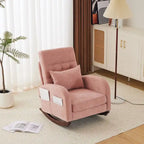 Sedia a Dondolo Imbottita con Schienale Alto, Tasche Laterali e Cuscino Lombare – Beige / Grigio / Bianco / Verde / Rosa / Blu, Singola