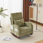 Sedia a Dondolo Imbottita con Schienale Alto, Tasche Laterali e Cuscino Lombare – Beige / Grigio / Bianco / Verde / Rosa / Blu, Singola