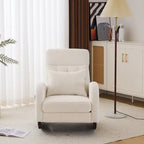 Sedia a Dondolo Imbottita con Schienale Alto, Tasche Laterali e Cuscino Lombare – Beige / Grigio / Bianco / Verde / Rosa / Blu, Singola