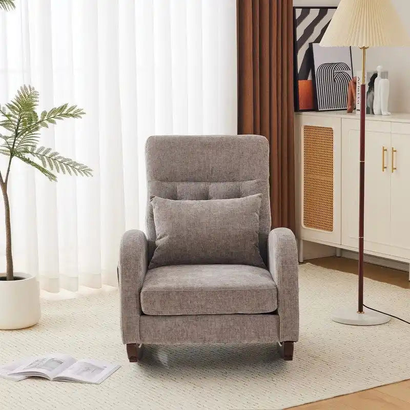 Sedia a Dondolo Imbottita con Schienale Alto, Tasche Laterali e Cuscino Lombare – Beige / Grigio / Bianco / Verde / Rosa / Blu, Singola