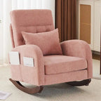 Sedia a Dondolo Imbottita con Schienale Alto, Tasche Laterali e Cuscino Lombare – Beige / Grigio / Bianco / Verde / Rosa / Blu, Singola