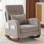 Sedia a Dondolo Imbottita con Schienale Alto, Tasche Laterali e Cuscino Lombare – Beige / Grigio / Bianco / Verde / Rosa / Blu, Singola