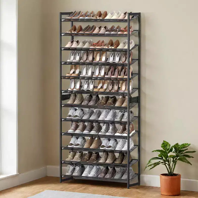 Scarpiera, Organizer per Scarpe a 12 Livelli, Scaffale Porta Scarpe in Metallo per Garage, Ingresso, Set di 2 Scaffali Impilabili a 6 Livelli, Contiene 48-60 Paia