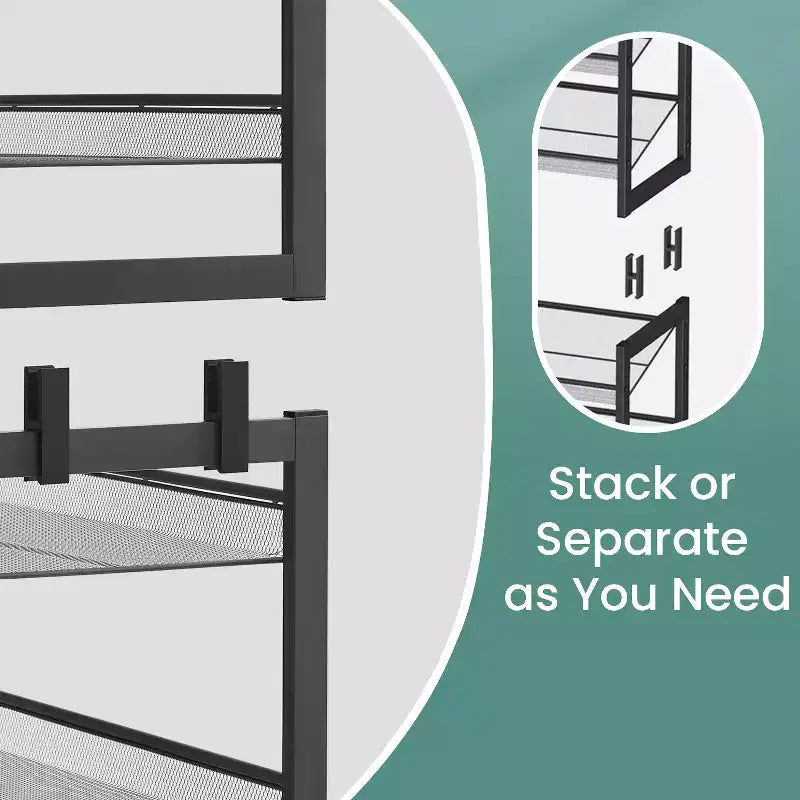 Scarpiera, Organizer per Scarpe a 12 Livelli, Scaffale Porta Scarpe in Metallo per Garage, Ingresso, Set di 2 Scaffali Impilabili a 6 Livelli, Contiene 48-60 Paia