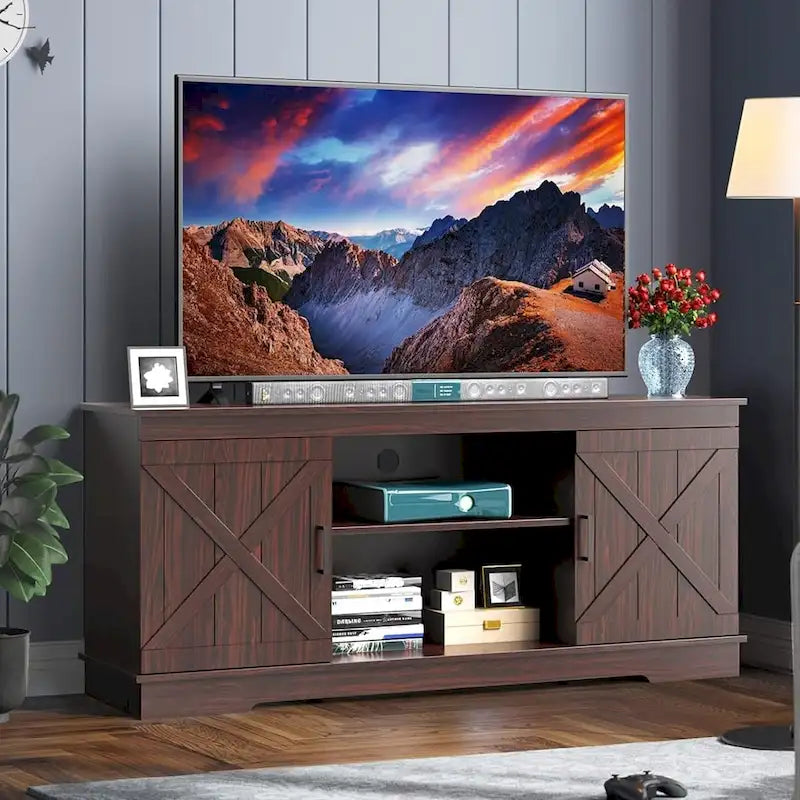 Mobile TV rustico con ante scorrevoli – Disponibile in vari colori, unità singola, adatto per TV fino a 65"