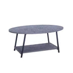 Jamestown Oval Coffee Table with Storage Shelf Rustic Slate Concrete and Black Metal