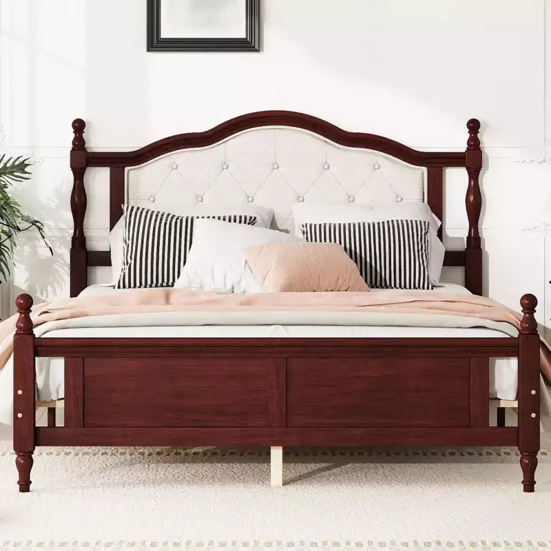 Struttura letto matrimoniale Queen Size con testiera, struttura letto a piattaforma in legno rustico, supporto a doghe in legno, nessun materasso a molle richiesto, facile montaggio