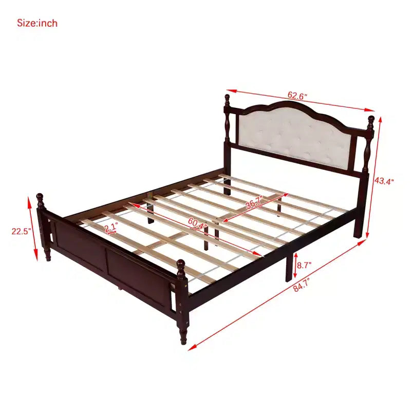 Struttura letto matrimoniale Queen Size con testiera, struttura letto a piattaforma in legno rustico, supporto a doghe in legno, nessun materasso a molle richiesto, facile montaggio